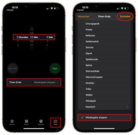 Spotify Sleep Timer einschalten mit Uhr App auf dem iPhone