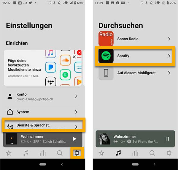 Spotify mit Sonos verbinden auf dem Handy