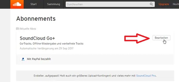 SoundCloud Abonnement bearbeiten