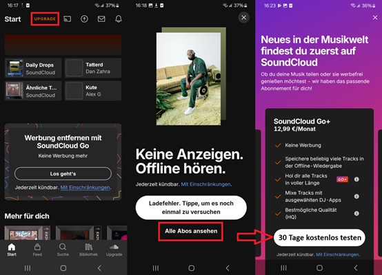 SoundCloud Go+ 30 Tage kostenlos testen auf dem Handy