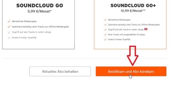 SoundCloud Go+ kündigen
