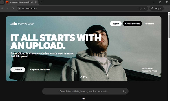 SoundCloud in Google-Inkognito-Fenster