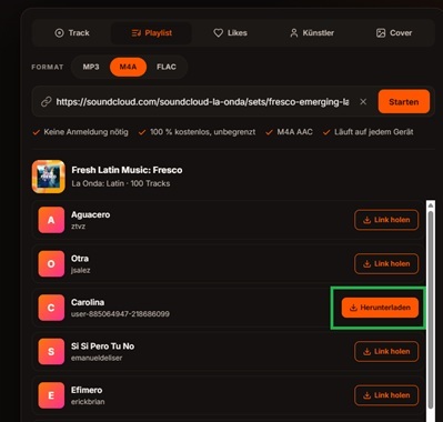 SoundCloud zu M4A online mit SoundyLoader speichern