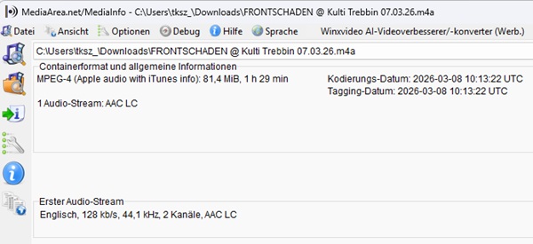 SoundCloud-M4A-Datei in MediaInfo prüfen