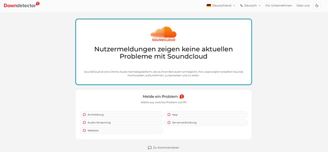 SoundCloud-Status in Downdetector