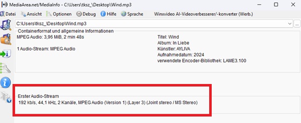 SpotiDown-Titel in MediaInfo überprüfen