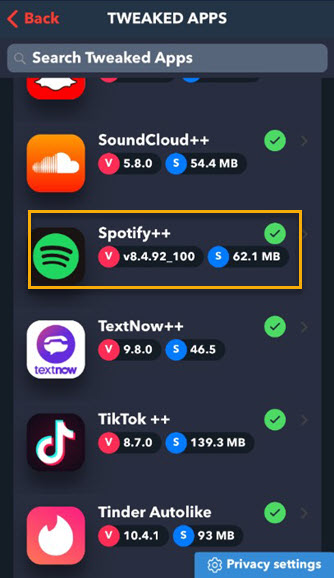 Spotify++ herunterladen bei Tweakbox