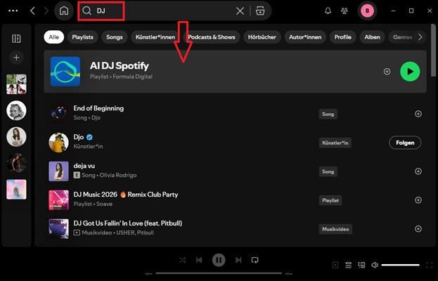 Spotify AI DJ auf Desktop suchen