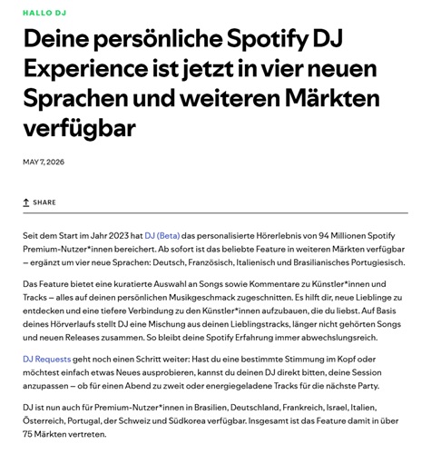 Spotify AI DJ Verfügbarkeit
