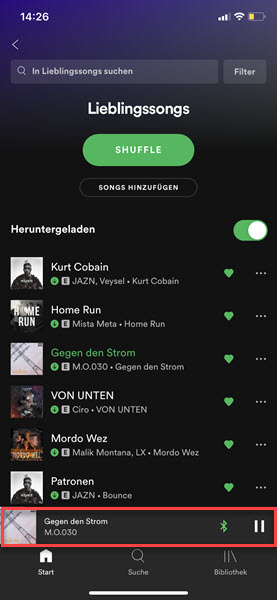 Spotify Aktueller Titel iPhone