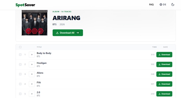 Spotify Album online herunterladen mit SpotSaver