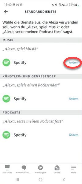 Spotify als Standarddienst feststellen
