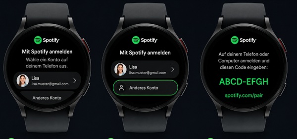 Spotify-Anmeldung auf Galaxy Watch