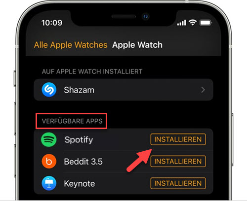 Spotify App auf Apple Watch mithilfe vom iPhone herunterladen