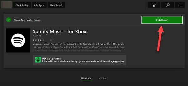 Spotify App auf Xbox installieren