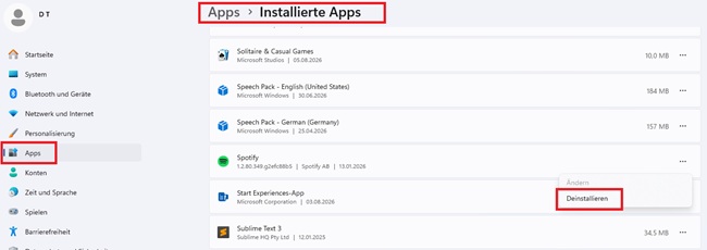 Spotify-App auf Windows deinstallieren
