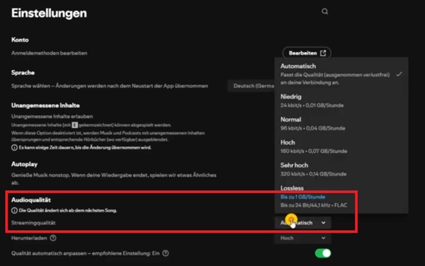 Spotify Audioqualität anpassen auf dem Desktop