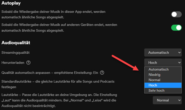 Spotify Audioqualität anpassen