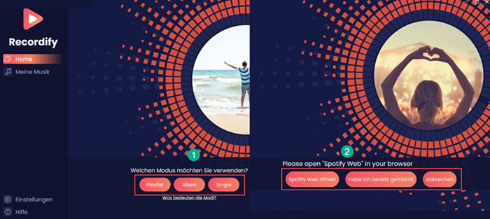 Recordify Spotify Modus wählen