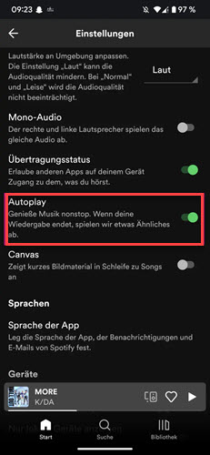 Spotify Autoplay deaktivieren auf dem handy