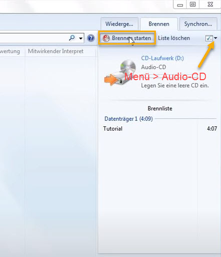 Spotify Brennen starten mit Windows Media Player