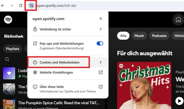 Spotify Cache und Cookies leeren auf Chrome