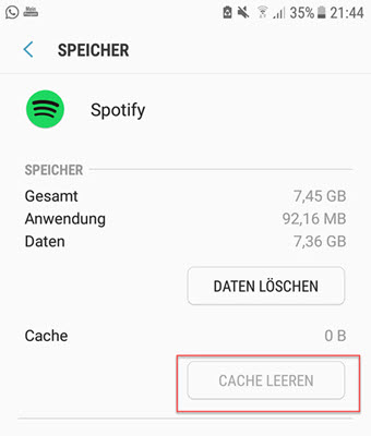 Spotify Cache leeren auf dem Android-Handy