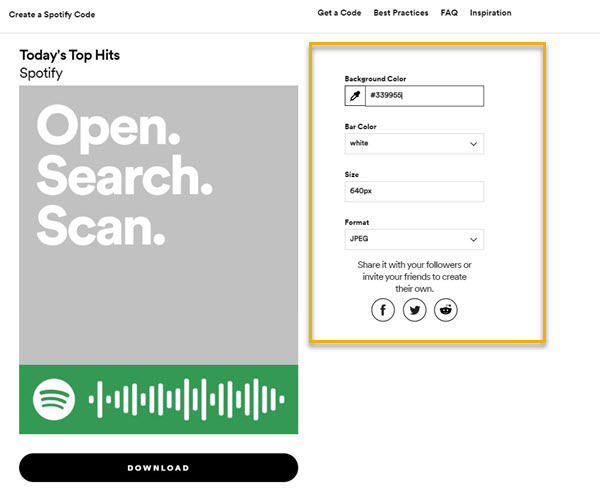 Spotify Code anpassen und downloaden