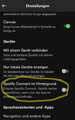 Spotify Connect im Hintergrund deaktivieren