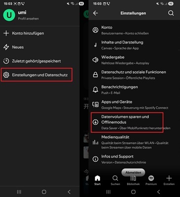 Spotify Datenvolumen sparen und Offlinemodus