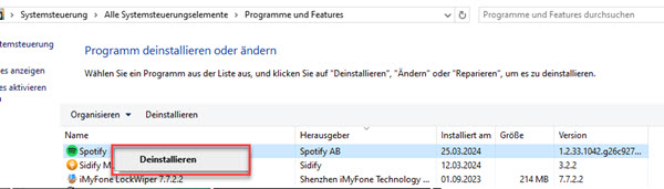 Spotify App deinstallieren Windows