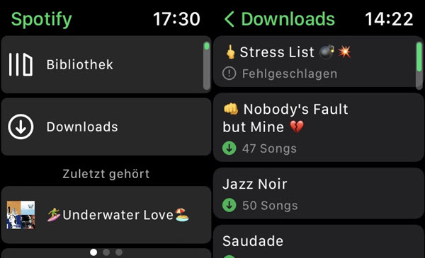 Spotify Downloads auf Apple Watch anzeigen