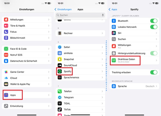 Spotify drahtlose Daten aktivieren auf iOS