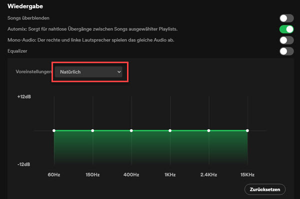 Spotify Equalizer einstellen auf PC