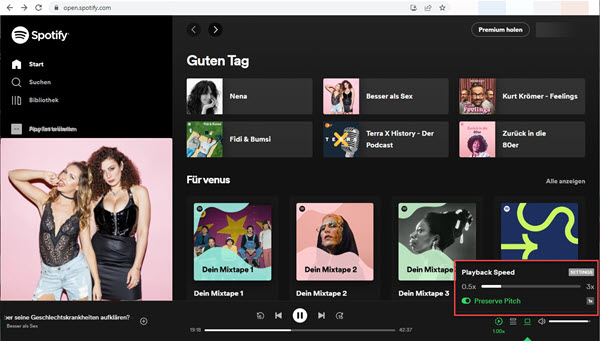 Spotify Geschwindigkeit Einstellungen anpassen auf Spotify Webplayer