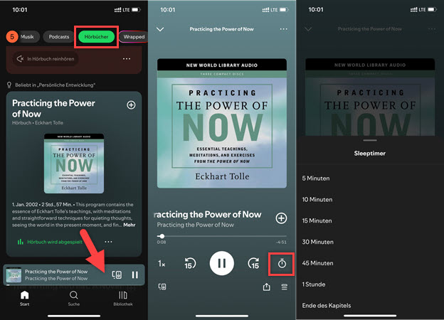 Spotify Hörbücher Einschlaftimer einstellen auf iPhone