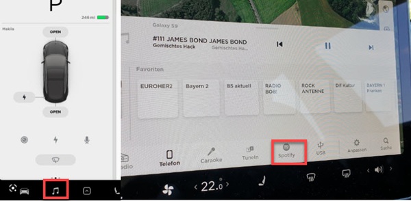 Spotify im Tesla auswählen