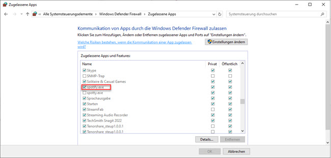 Spotify in Ihrer Firewall auf Windows zulassen