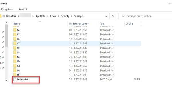Spotify index.dat löschen