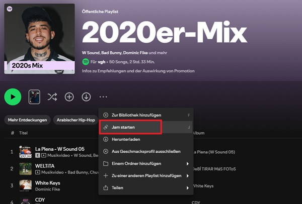 Spotify Jam starten auf dem Desktop