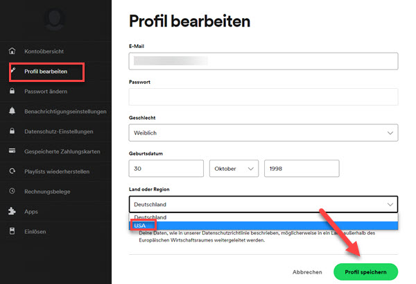 Spotify Land bearbeiten und ändern