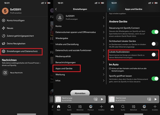 Spotify lokale Musik anzeigen iPhone