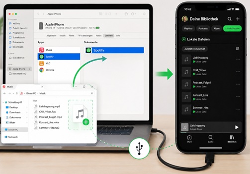Spotify lokale Dateien vom Computer auf iPhone übertragen