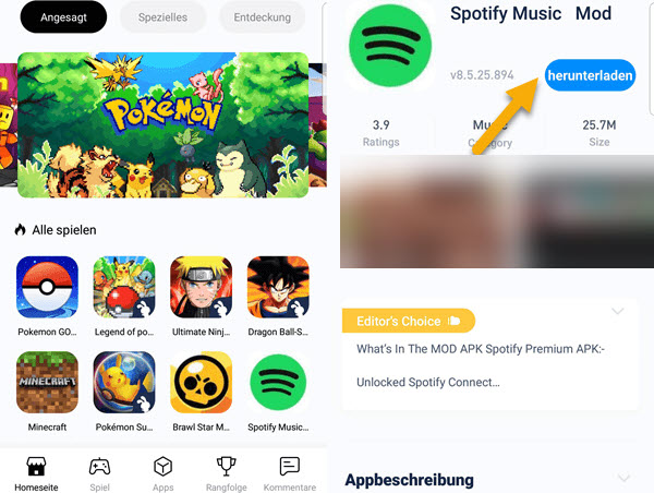 Spotify Mod-Version herunterladen bei Tutuapp