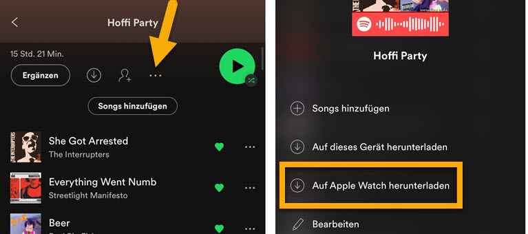 Spotify Musik auf Apple Watch herunterladen