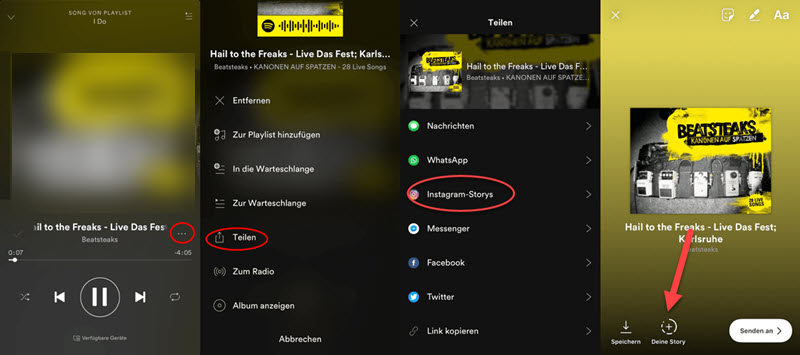 Spotify Musik zu Instagram Story teilen