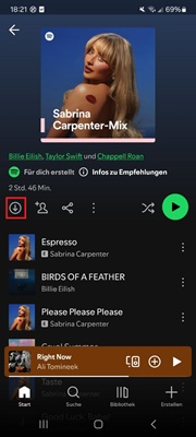 Spotify Playlist herunterladen auf Android mit Premium