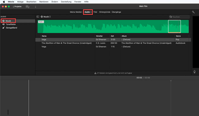 Spotify Musik in iMovie hinzufügen auf dem Mac