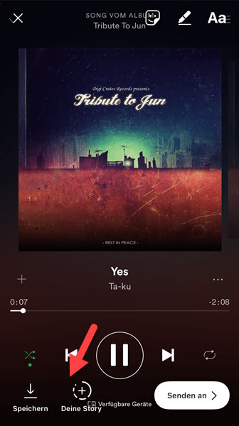 Spotify Musik zu Instagram Story mit Screenshot teilen