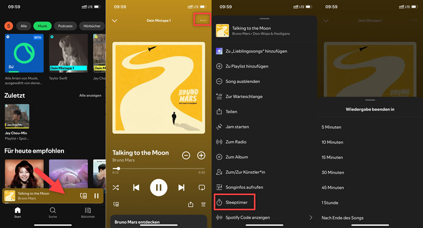 Spotify Sleep Timer für Musik aktivieren auf iOS